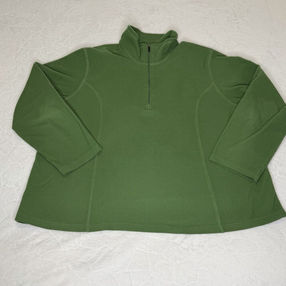 Lands' End Women's 2X Green Fleece 1/4 Zip Mock Neck Pullover Long Sleeve Top